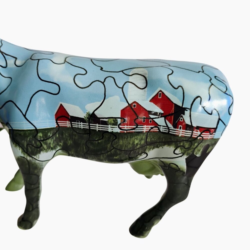 Cow Parade Puzzled Cow Figurine, Vintage 2001, Red Barn Farmhouse Jigsaw Puzzle - Picture 3 of 8